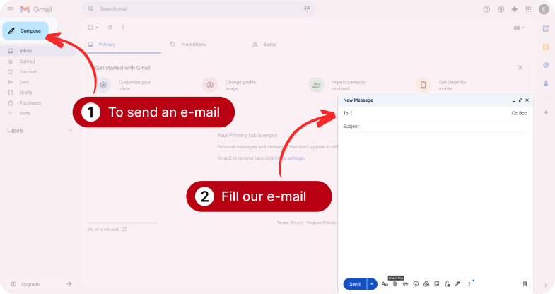 Email interface showing where to compose