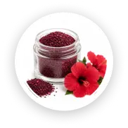 Hibiscus flowers and powdered botanical